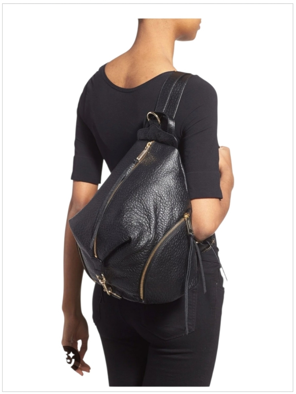 Rebecca Minkoff Julian Black Pebbled Leather Backpack - Gold Hardware NWT - Picture 3 of 15